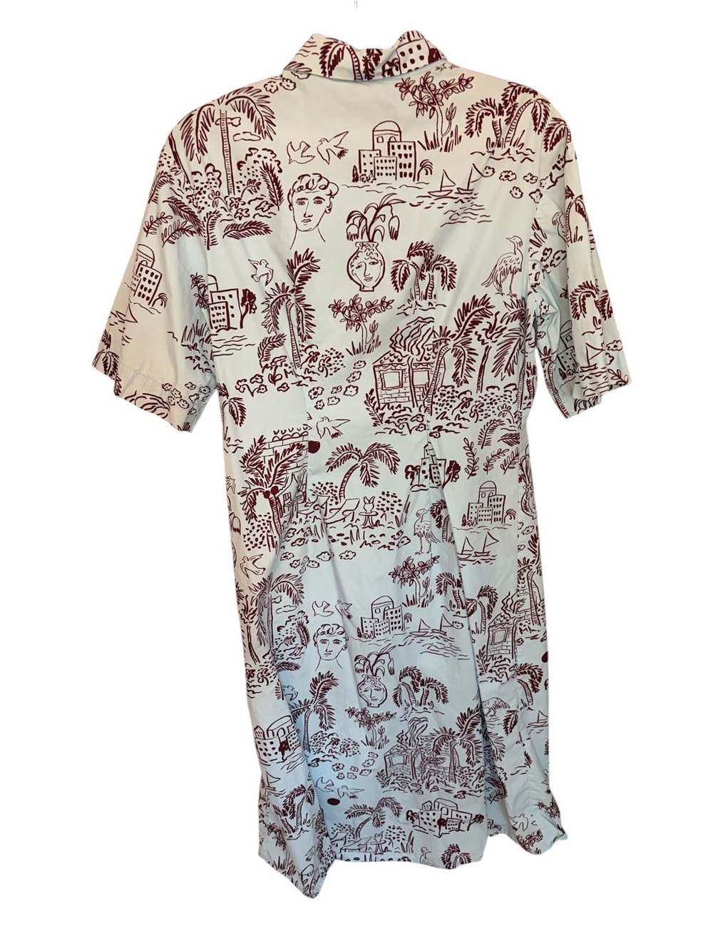 Monki Pale Blue Shirt Dress with Maroon Botanical Print - Picture 9 of 11